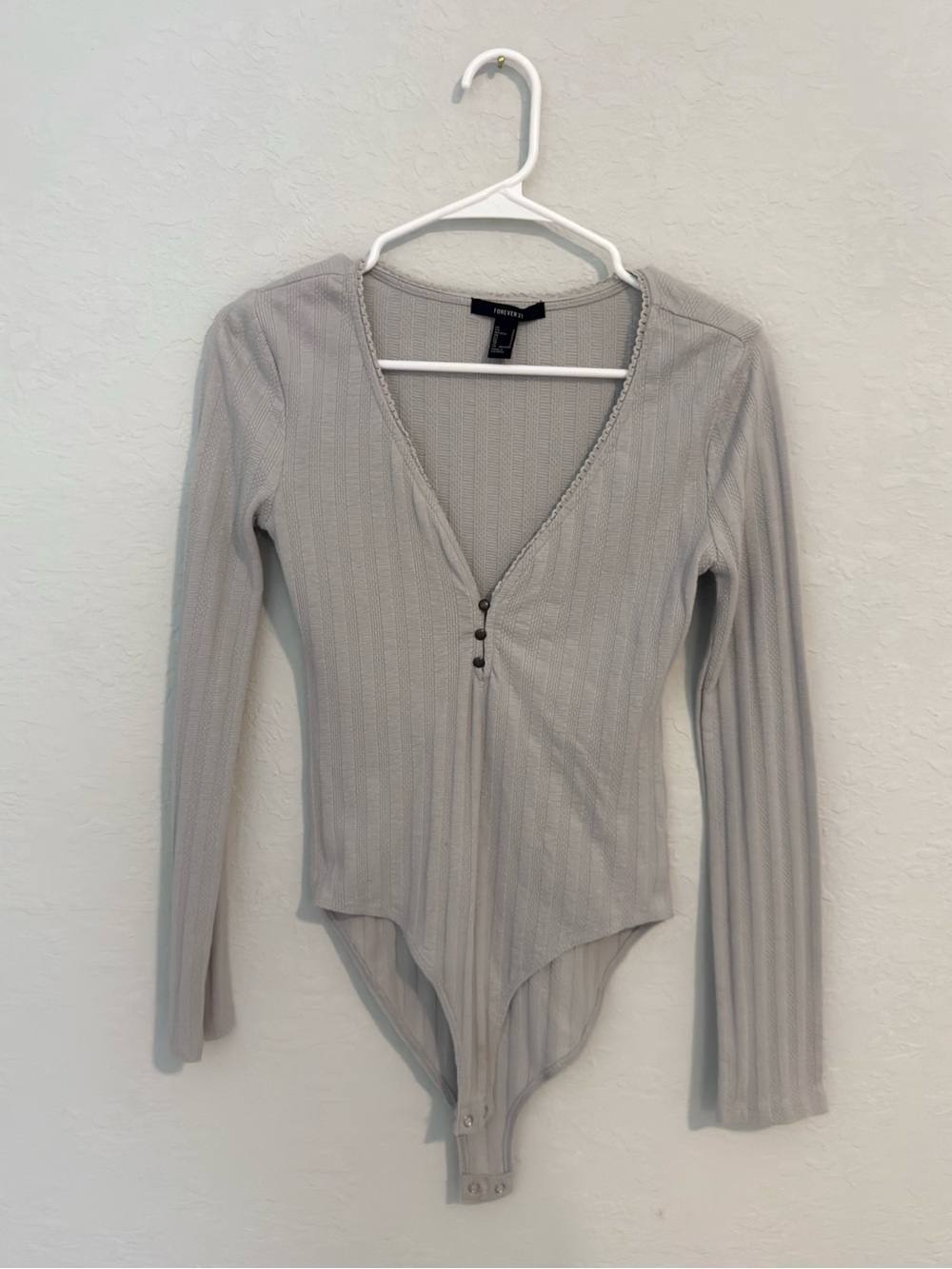 Light Gray Ribbed Button-Front Bodysuit Top